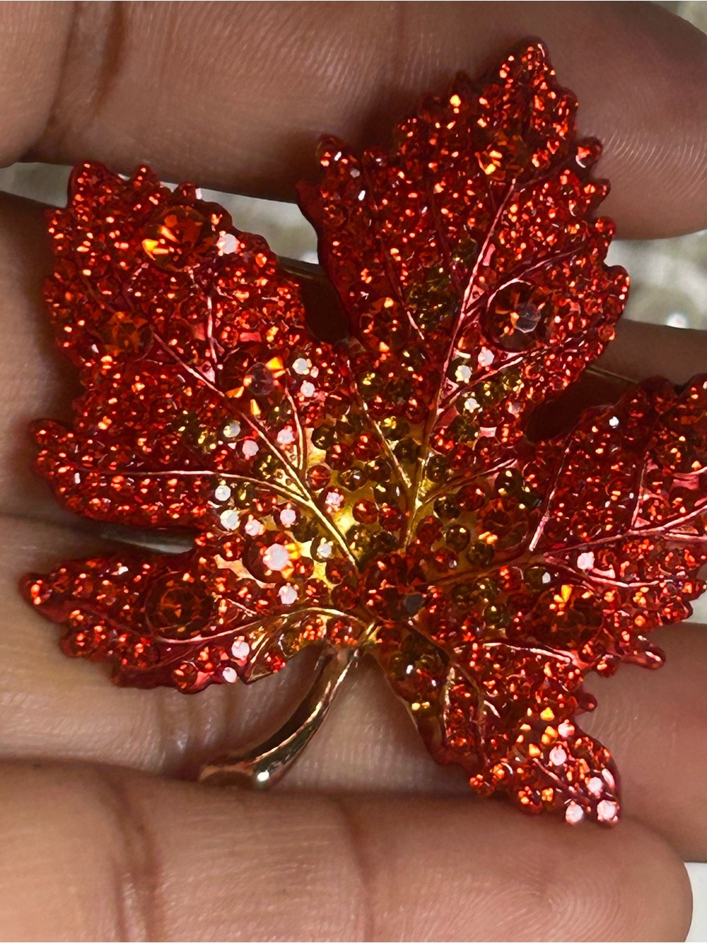 Crystal Maple Leaf Brooch - Red Sparkle